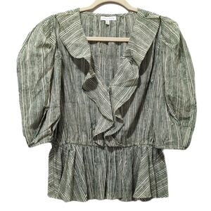 Anna Cate Gabrielle Blouse in Green Stripe Sz L
